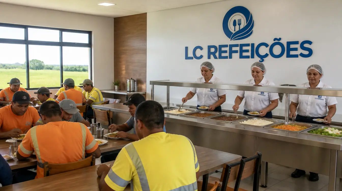 Refeitório estruturado em operação rural atendido pela LC Refeições